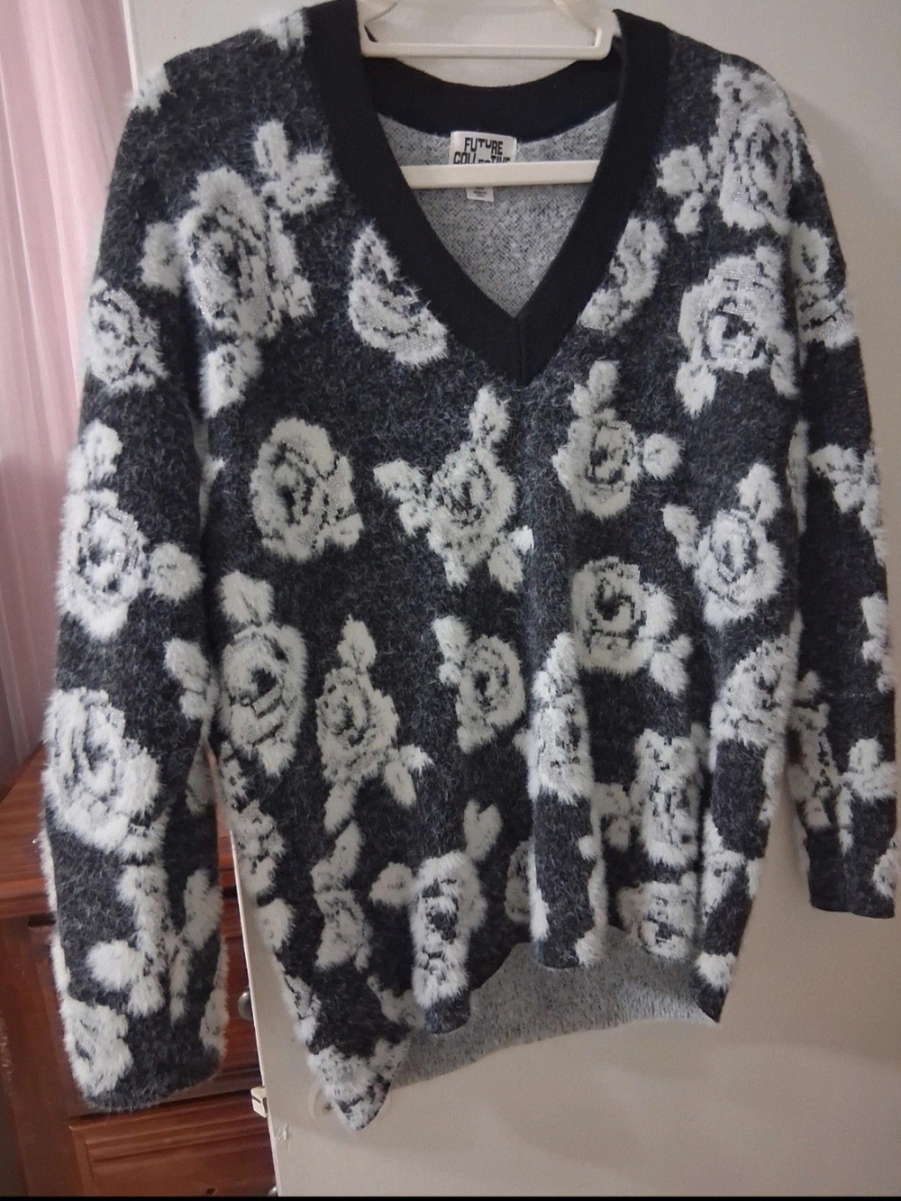 Black & White Floral V-Neck Sweater